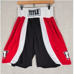 Title Boxing Trunks Mens Large Red White Black Mesh Athletic Shorts Training